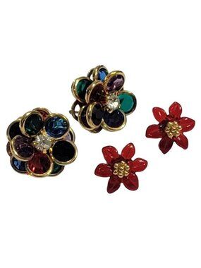 Vintage Flower Earrings Sets Gold-Tone Accents Multicolor